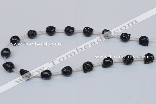 CPY789 Top drilled 12mm carved skull pyrite gemstone beads