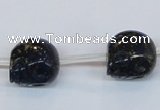 CPY791 Top drilled 16mm carved skull pyrite gemstone beads