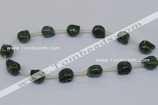 CPY796 Top drilled 14mm carved skull pyrite gemstone beads