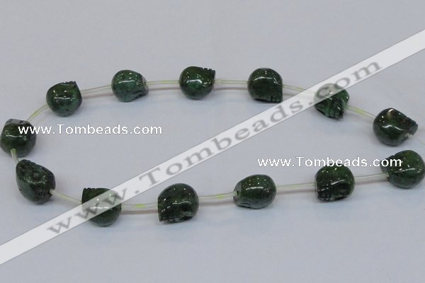 CPY796 Top drilled 14mm carved skull pyrite gemstone beads