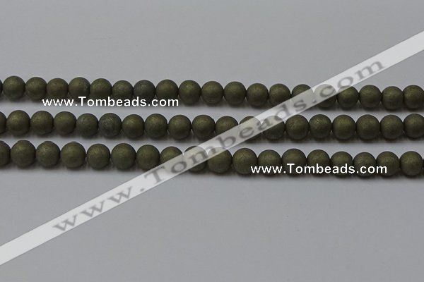 CPY814 15.5 inches 6mm round matte pyrite beads wholesale