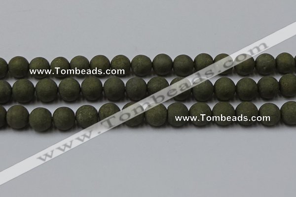 CPY817 15.5 inches 12mm round matte pyrite beads wholesale