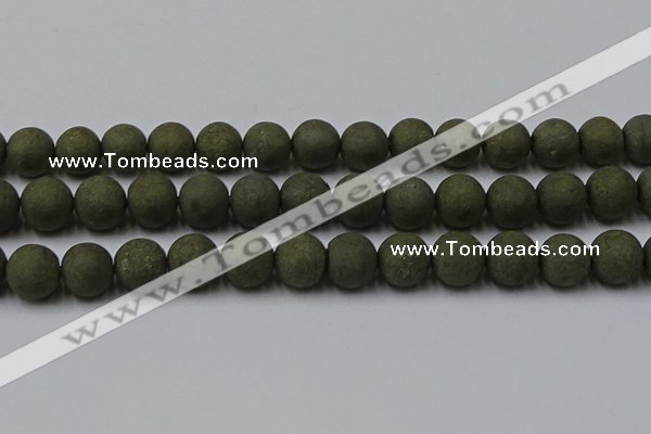 CPY818 15.5 inches 14mm round matte pyrite beads wholesale