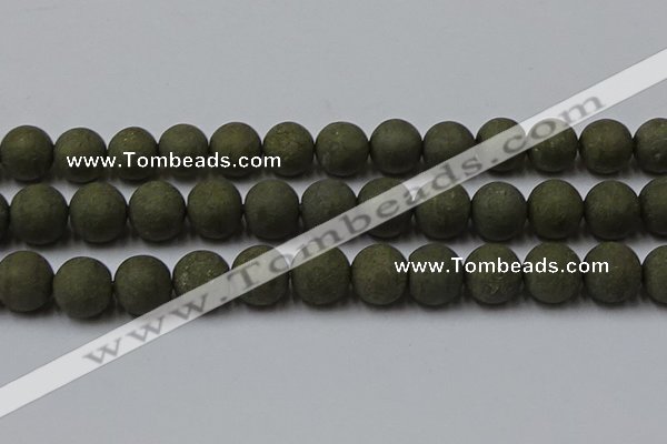 CPY819 15.5 inches 16mm round matte pyrite beads wholesale