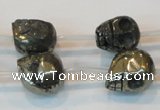 CPY87 15.5 inches 14mm carved skull pyrite gemstone beads wholesale