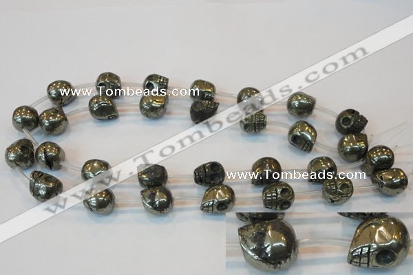 CPY87 15.5 inches 14mm carved skull pyrite gemstone beads wholesale