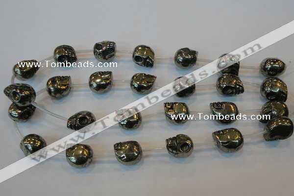 CPY88 15.5 inches 16mm carved skull pyrite gemstone beads wholesale