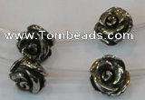 CPY93 15.5 inches 14mm carved rose pyrite gemstone beads wholesale