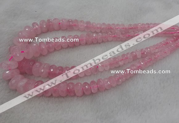 CRB1120 15.5 inches 5*8mm - 9*18mm faceted rondelle rose quartz beads