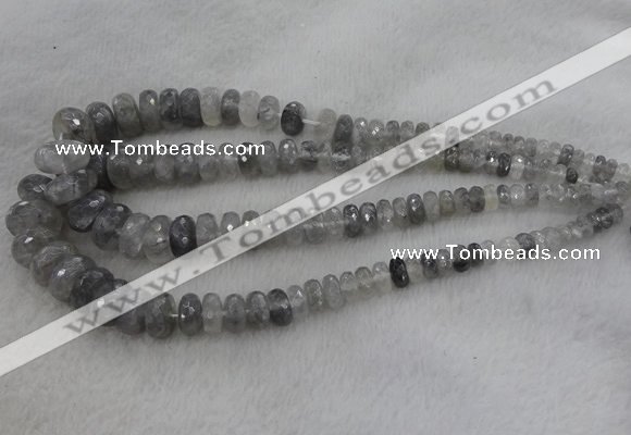 CRB1124 15.5 inches 5*8mm - 9*18mm faceted rondelle cloudy quartz beads