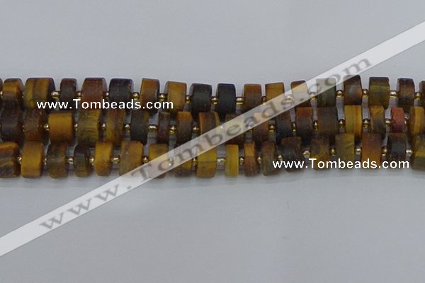 CRB1256 15.5 inches 8*16mm tyre matte yellow tiger eye beads