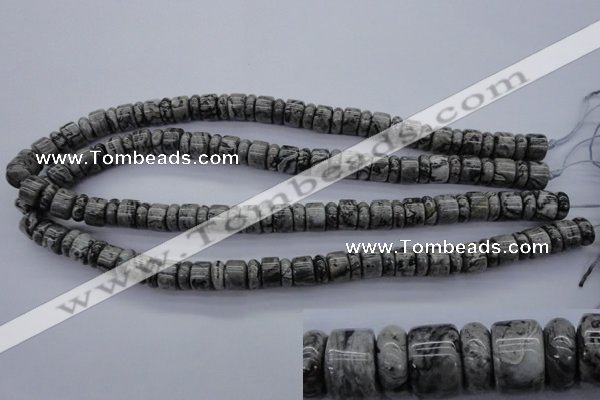 CRB126 15.5 inches 4*10mm & 7*10mm rondelle grey picture jasper beads