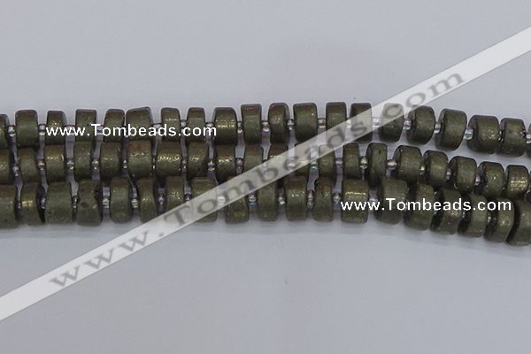 CRB1262 15.5 inches 7*14mm tyre matte pyrite gemstone beads