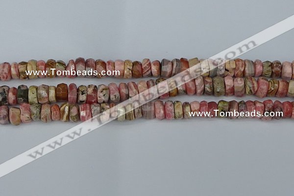 CRB1284 15.5 inches 6*10mm faceted rondelle rhodochrosite beads