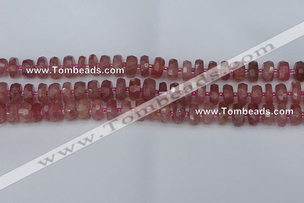 CRB1341 15.5 inches 6*10mm faceted rondelle strawberry quartz beads