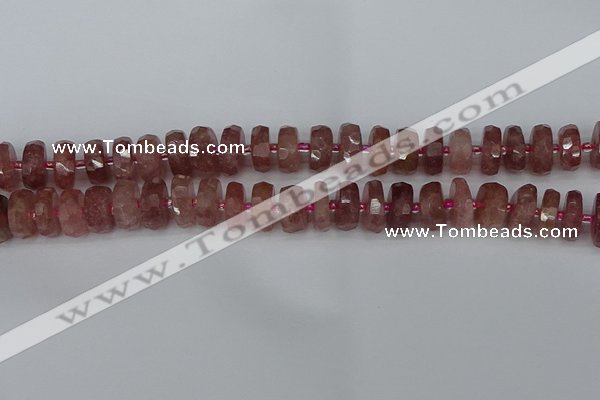 CRB1342 15.5 inches 6*12mm faceted rondelle strawberry quartz beads