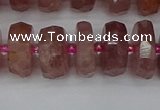 CRB1343 15.5 inches 7*14mm faceted rondelle strawberry quartz beads