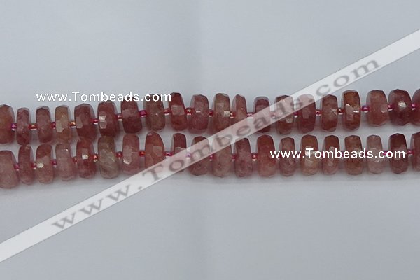 CRB1344 15.5 inches 8*16mm faceted rondelle strawberry quartz beads