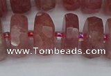 CRB1345 15.5 inches 8*18mm faceted rondelle strawberry quartz beads