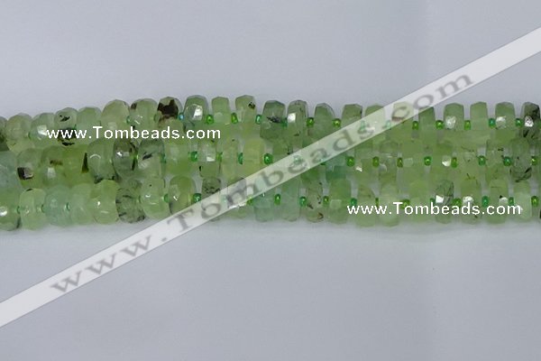 CRB1352 15.5 inches 6*12mm faceted rondelle green rutilated quartz beads