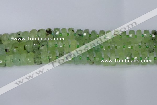 CRB1352 15.5 inches 6*12mm faceted rondelle green rutilated quartz beads