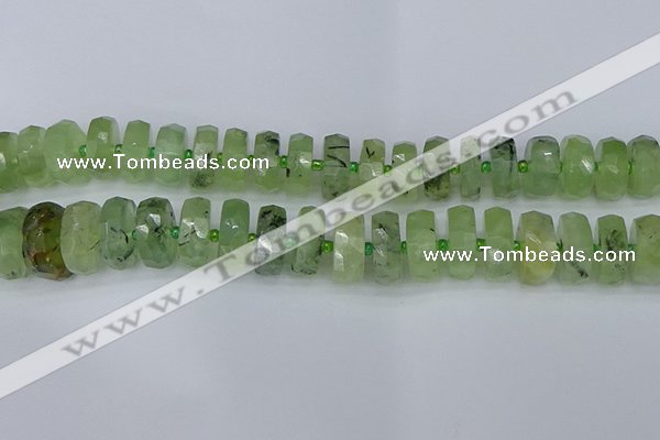 CRB1355 15.5 inches 8*18mm faceted rondelle green rutilated quartz beads