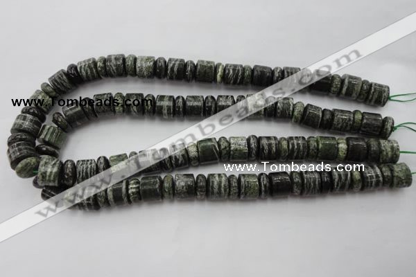 CRB136 15.5 inches 6*12mm & 10*12mm rondelle green silver line jasper beads