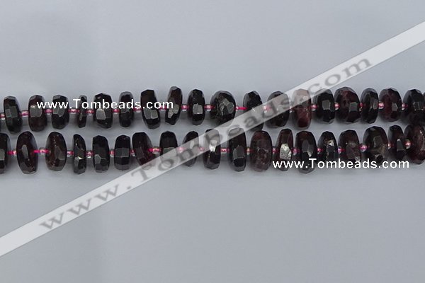 CRB1413 15.5 inches 7*14mm faceted rondelle red garnet beads