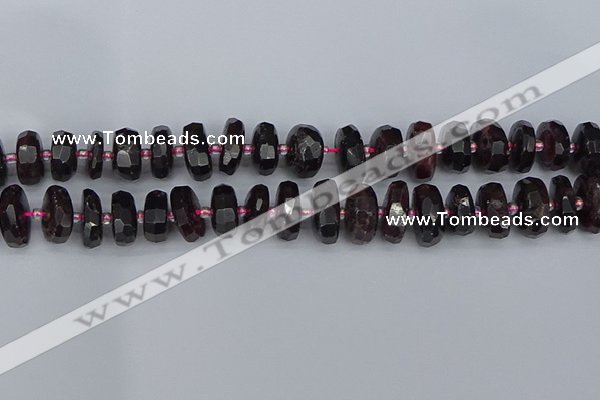 CRB1414 15.5 inches 8*16mm faceted rondelle red garnet beads