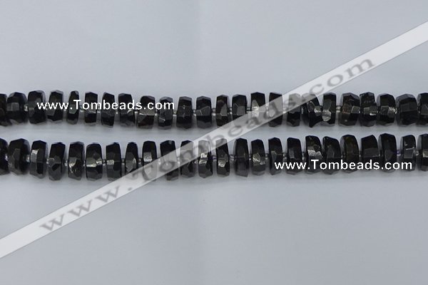 CRB1423 15.5 inches 7*14mm faceted rondelle black tourmaline beads