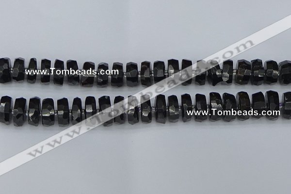 CRB1425 15.5 inches 8*18mm faceted rondelle black tourmaline beads