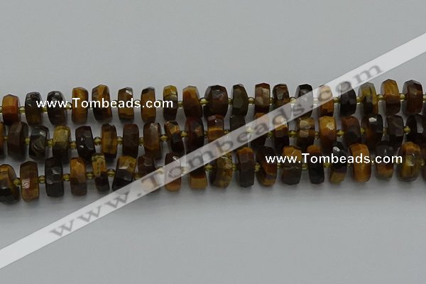 CRB1432 15.5 inches 6*12mm faceted rondelle yellow tiger eye beads