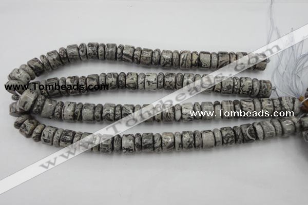 CRB163 15.5 inches 5*14mm & 10*14mm rondelle grey picture jasper beads