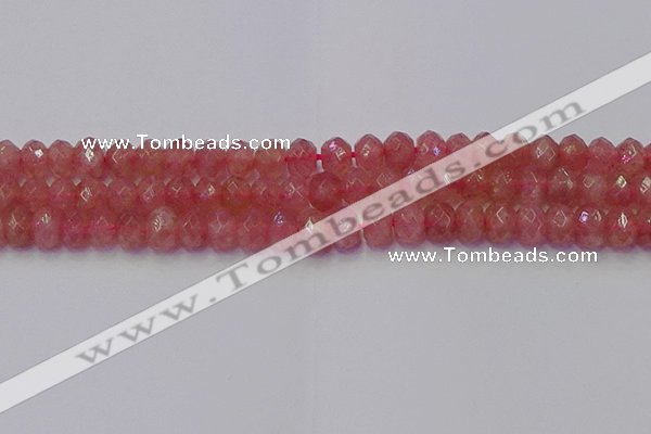 CRB1802 15.5 inches 6*10mm faceted rondelle strawberry quartz beads