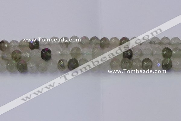 CRB1814 15.5 inches 6*10mm faceted rondelle green rutilated quartz beads