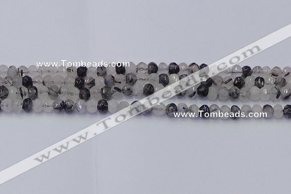 CRB1816 15.5 inches 4*6mm faceted rondelle black rutilated quartz beads