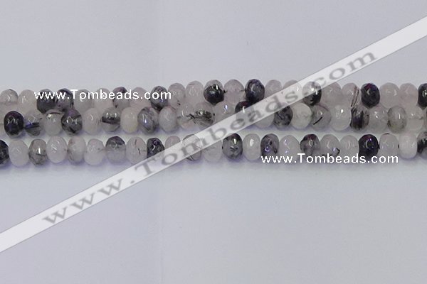 CRB1817 15.5 inches 5*8mm faceted rondelle black rutilated quartz beads