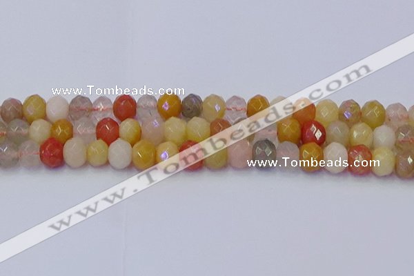 CRB1822 15.5 inches 6*10mm faceted rondelle mixed rutilated quartz beads