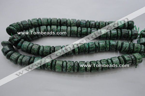 CRB192 15.5 inches 6*16mm – 10*16mm rondelle green picture jasper beads