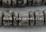 CRB196 15.5 inches 6*18mm – 13*18mm rondelle grey picture jasper beads