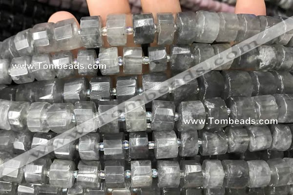 CRB2026 15.5 inches 9mm - 10mm faceted tyre cloudy quartz beads