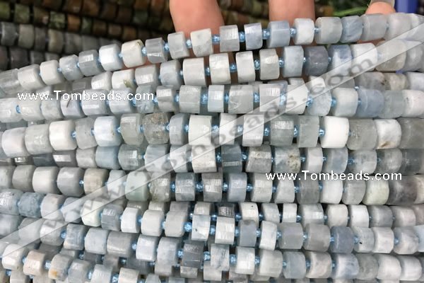 CRB2056 15.5 inches 9mm - 10mm faceted tyre aquamarine beads