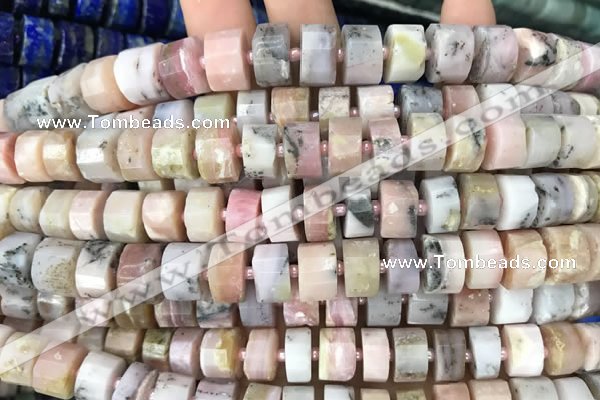 CRB2072 15.5 inches 11mm - 12mm faceted tyre pink opal beads