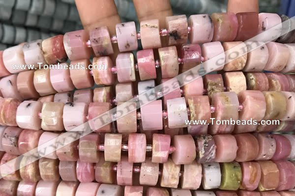 CRB2076 15.5 inches 9mm - 10mm faceted tyre pink opal beads