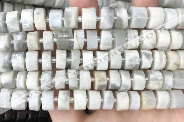 CRB2082 15.5 inches 11mm - 12mm faceted tyre grey moonstone beads
