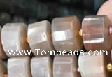 CRB2086 15.5 inches 9mm - 10mm faceted tyre orange moonstone beads