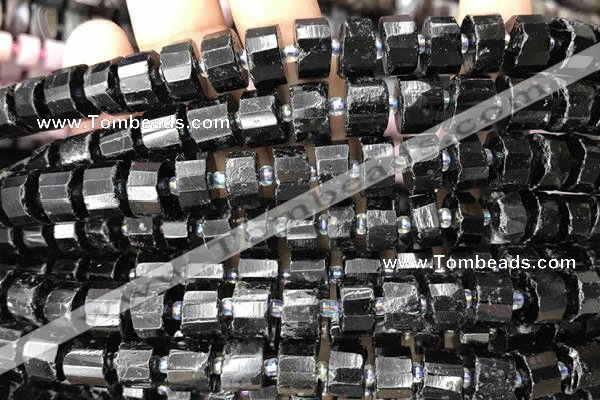 CRB2100 15.5 inches 7mm - 8mm faceted tyre black tourmaline beads