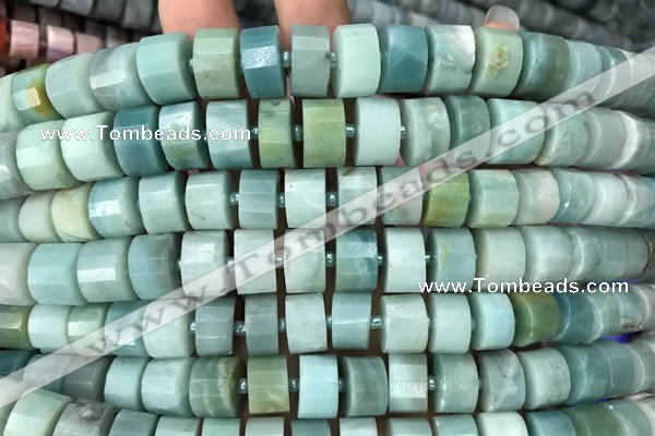 CRB2117 15.5 inches 11mm - 12mm faceted tyre amazonite beads