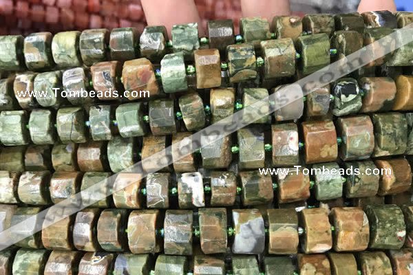 CRB2121 15.5 inches 9mm - 10mm faceted tyre rhyolite gemstone beads