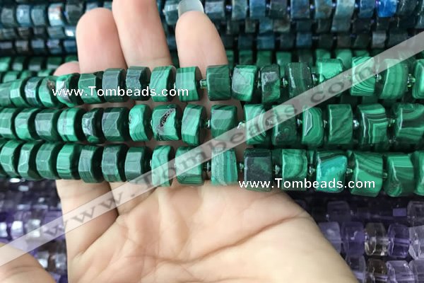 CRB2152 15.5 inches 11mm - 12mm faceted tyre malachite beads